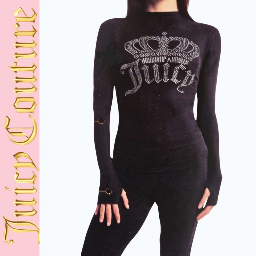 Juicy Couture Rhinestone Crown Logo Fitted Ribbed L/S Top & Legging Loungewear